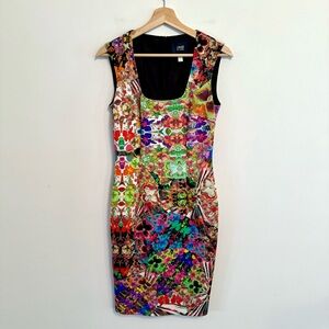 ROBERTO CAVALLI CLASS Coctail Pencil Dress Flowers Print Multi Size US 6
